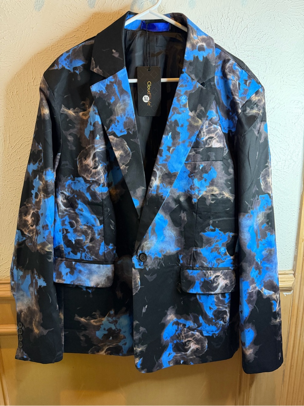 Men's Black & Blue Patterned Blazer Jacket